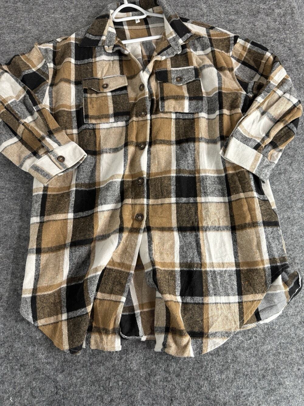Nleyook Flannel Shirt Women 18W Shacket Brown Plaid Western Tunic Top Long N113